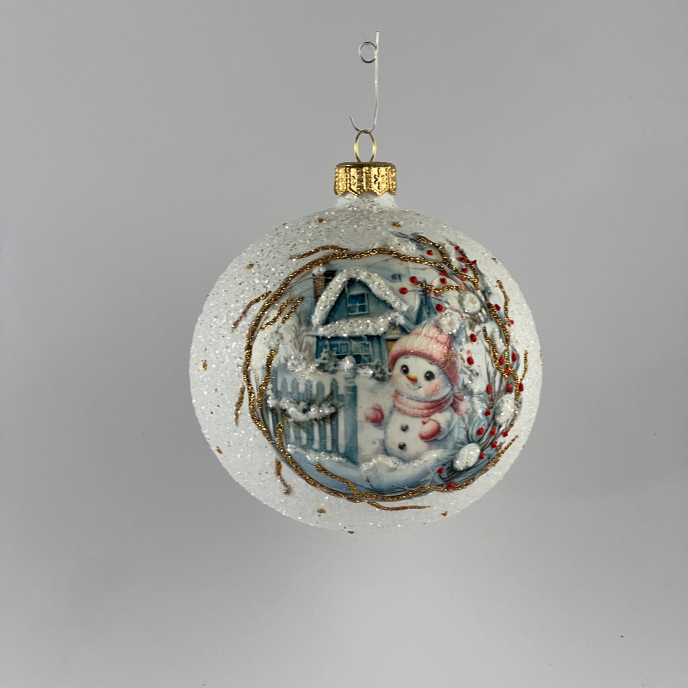 Zestaw 12 bombek "Różowy bałwanek"