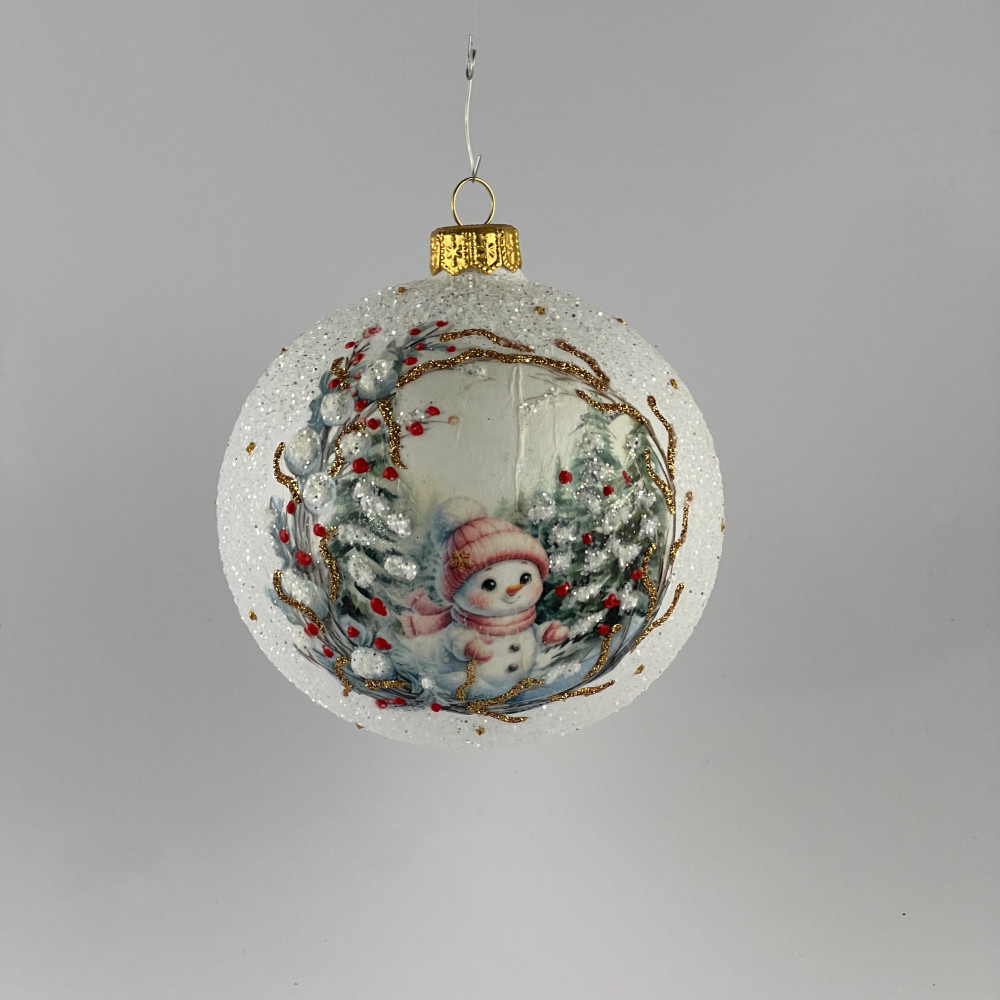 Zestaw 12 bombek "Różowy bałwanek"