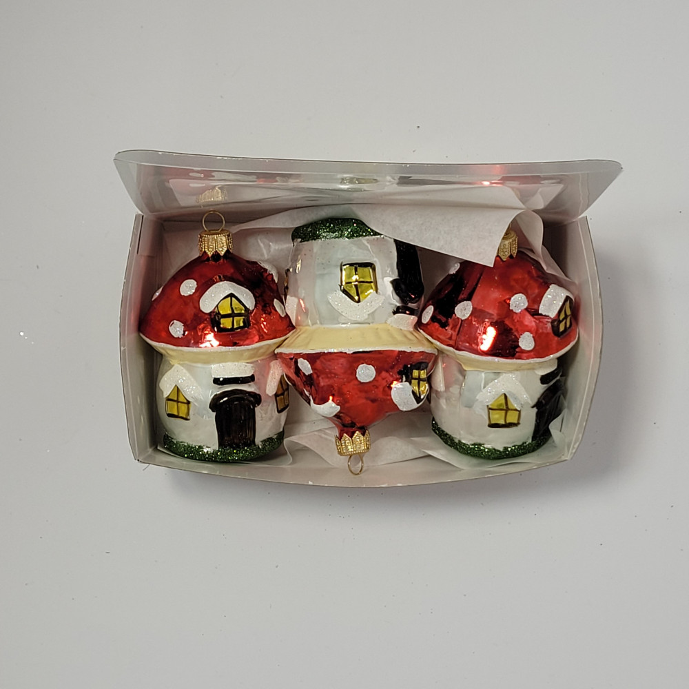 Zestaw 3 bombek "Domek muchomorek"