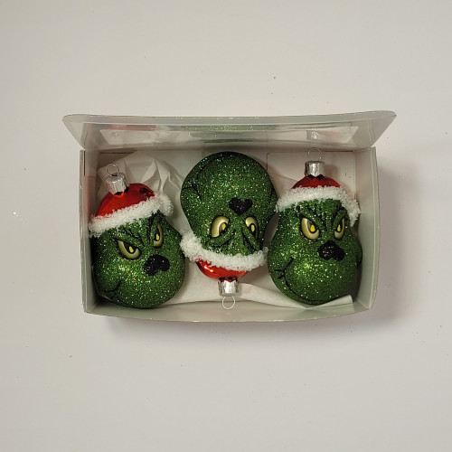 Zestaw 3 bombek "Brokatowy Grinch"