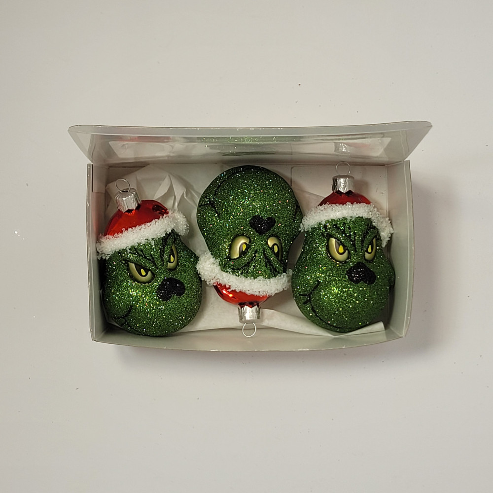 Zestaw 3 bombek "Brokatowy Grinch"
