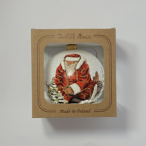 Bombka decoupage "Siedzący mikołaj"