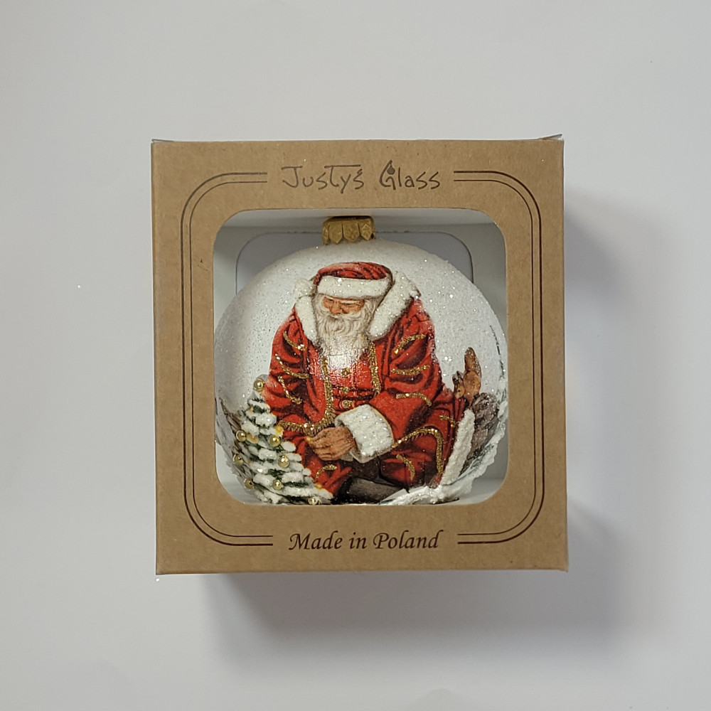 Bombka decoupage "Siedzący mikołaj"