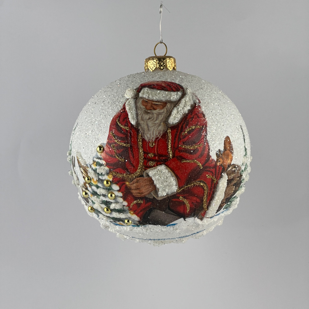 Bombka decoupage "Siedzący mikołaj"