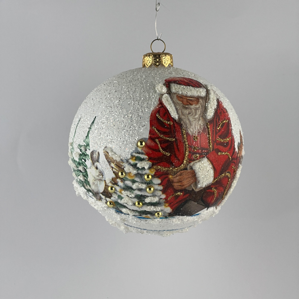 Bombka decoupage "Siedzący mikołaj"