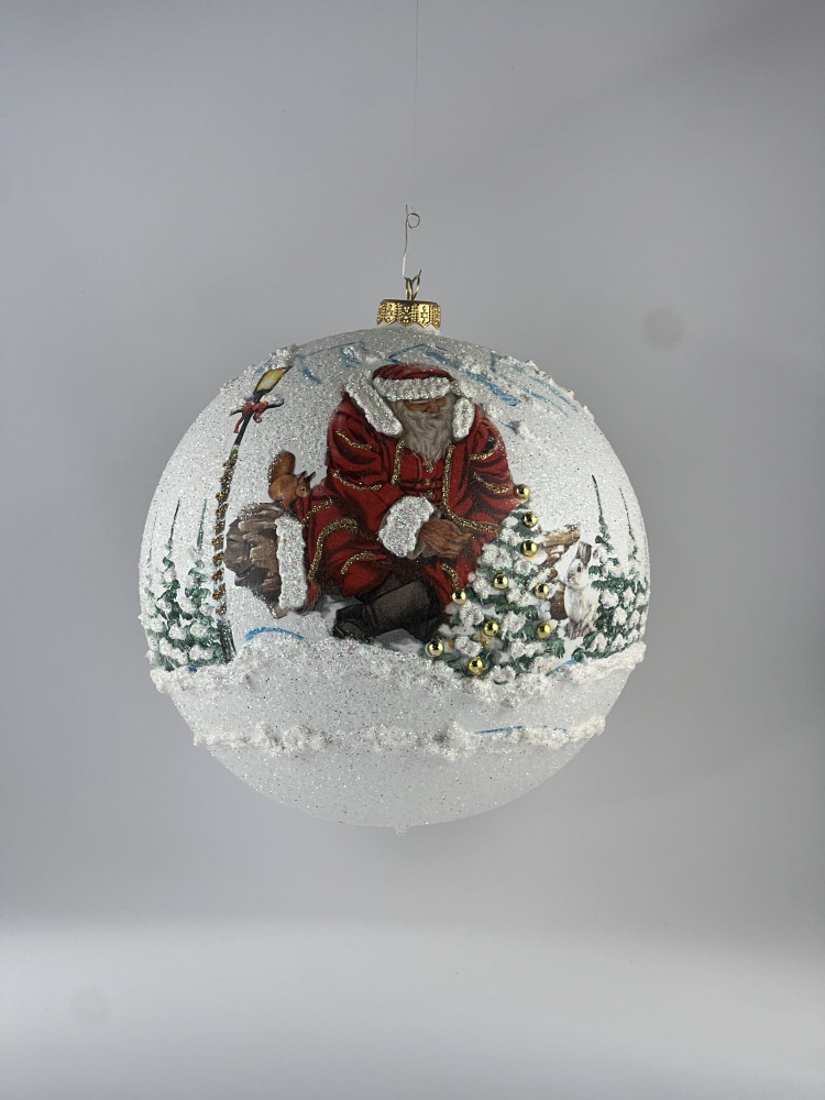 Bombka decoupage "Siedzący mikołaj"